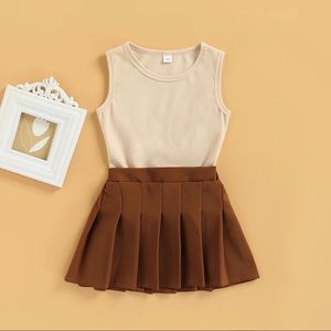 Brown and Tan girls pleated skirt set